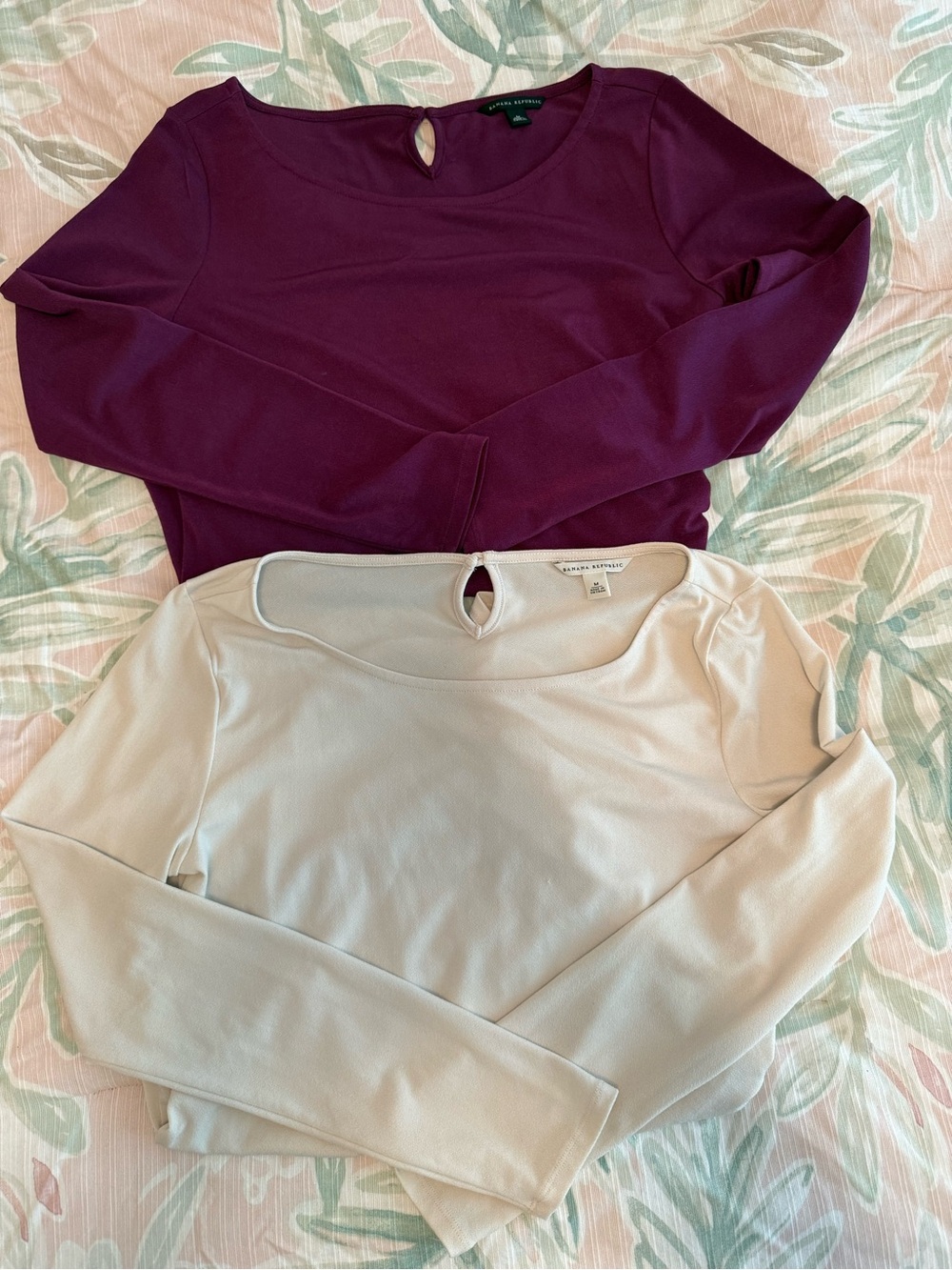 Banana Republic Plum & Light Beige Long Sleeve Tops